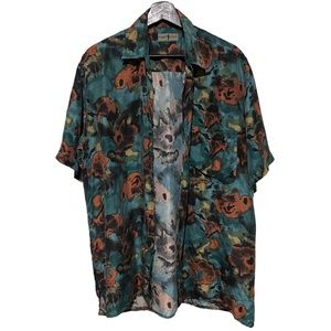 Vintage Robert Stock Button Up S/S Acid Trippy All Over Print Mens Large